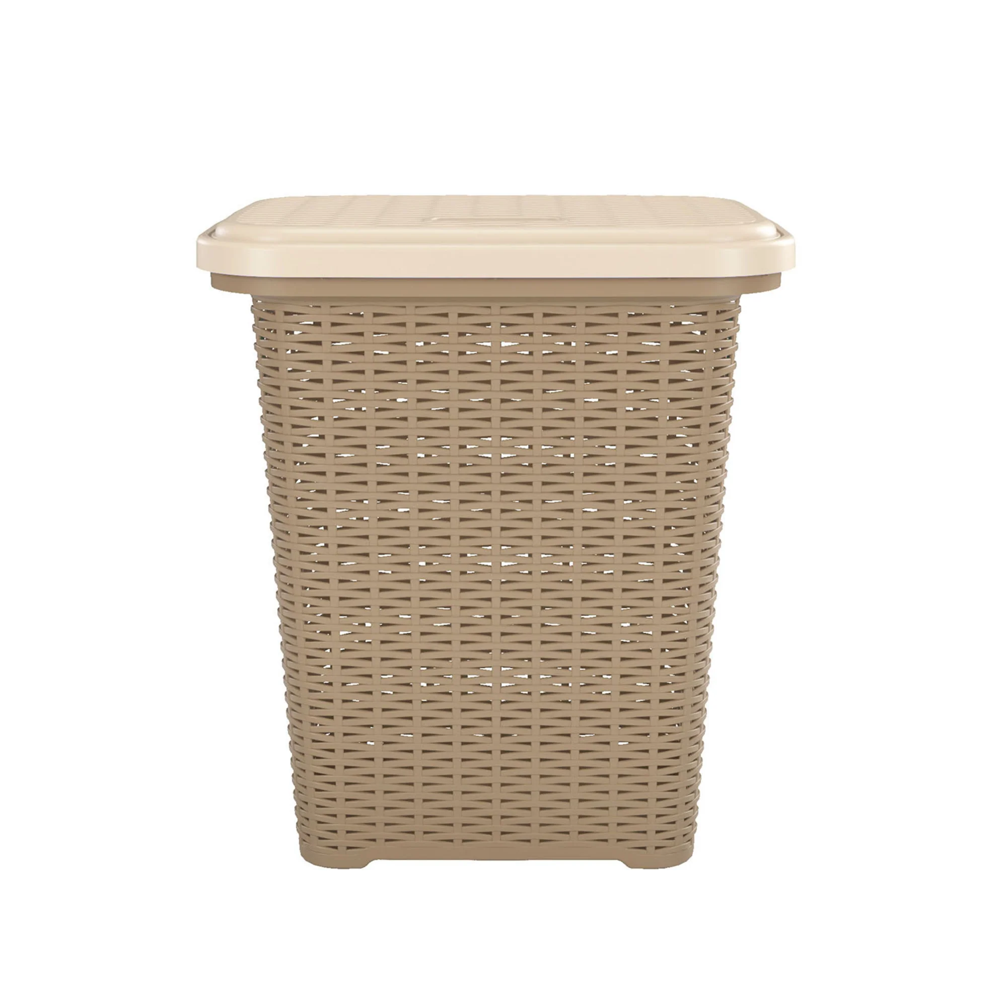Nilkamal Elegance Laundry Basket 50 Litre with Lid (Sandy Brown & Marble Cream) - Image 4