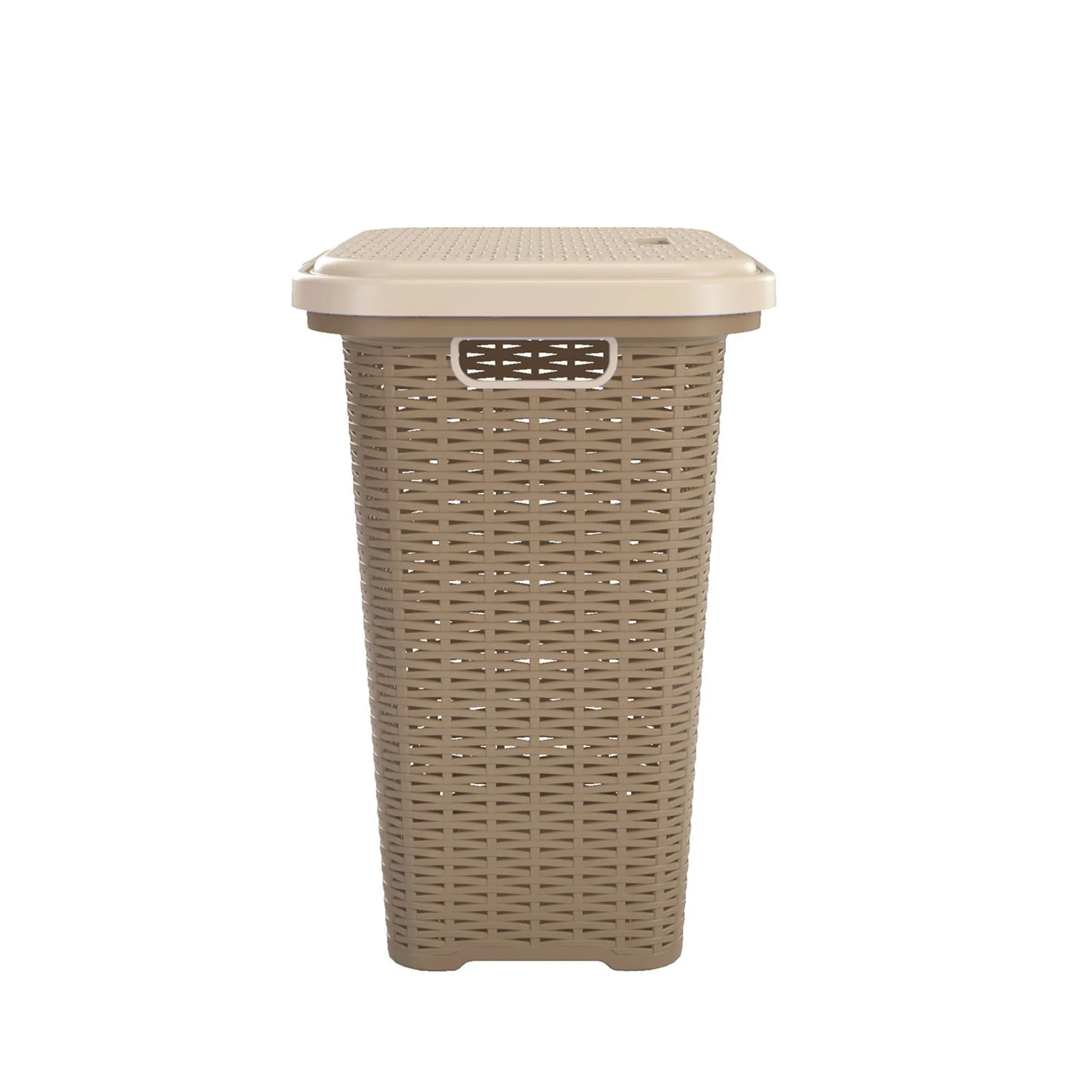 Nilkamal Elegance Laundry Basket 50 Litre with Lid (Sandy Brown & Marble Cream) - Image 6