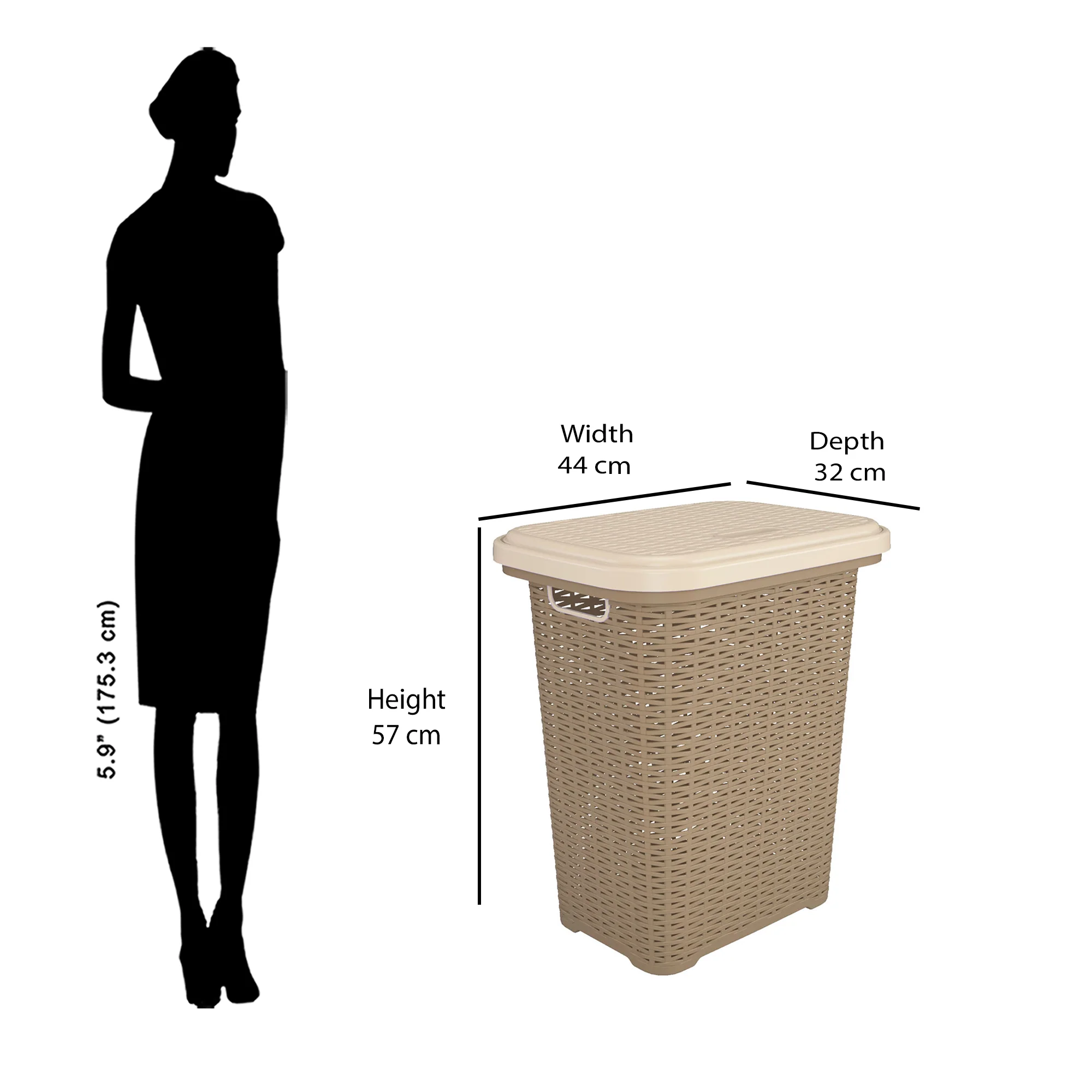 Nilkamal Elegance Laundry Basket 50 Litre with Lid (Sandy Brown & Marble Cream) - Image 9