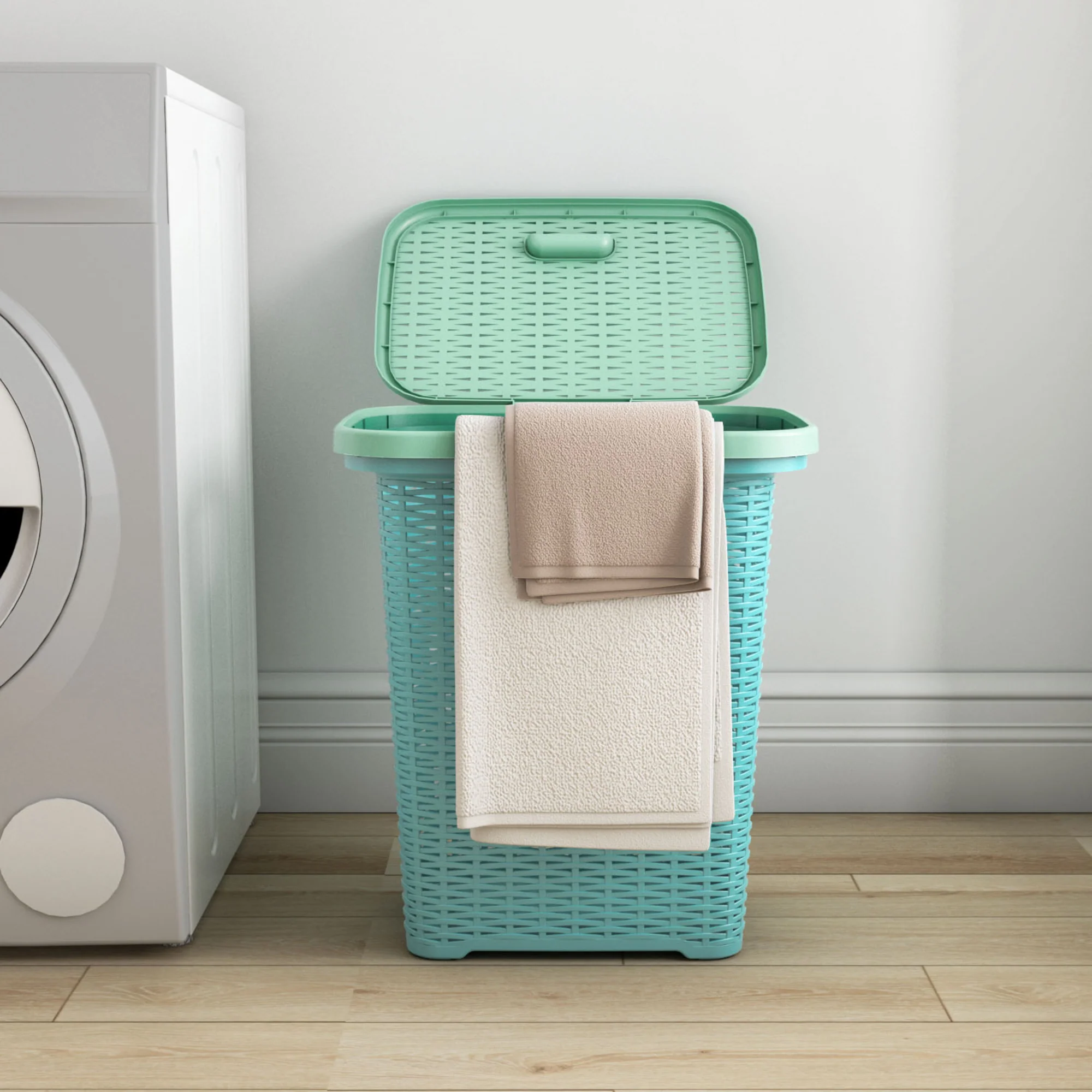 Nilkamal Elegance Laundry Basket 50 Litre with Lid (Sapphire Blue & Sea Blue) - Image 2