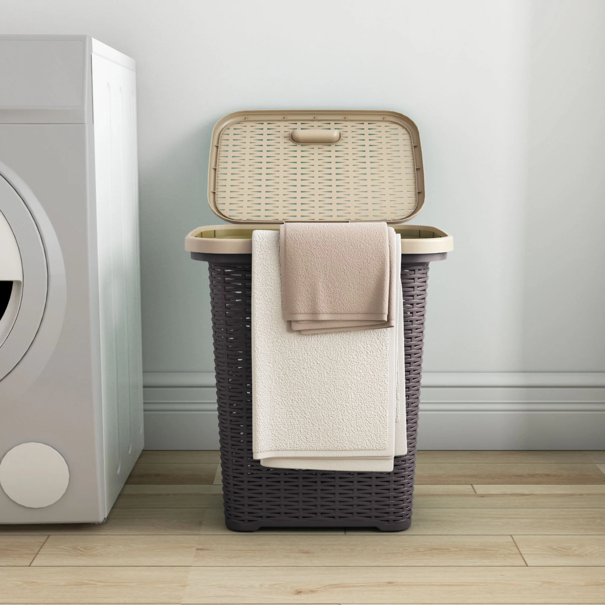 Nilkamal Elegance Laundry Basket 50 Litre with Lid (Season Rust Brown & Marble Beige) - Image 2