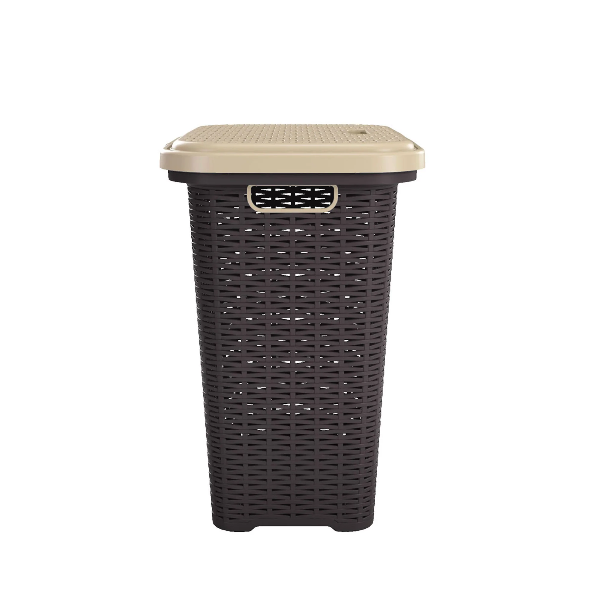 Nilkamal Elegance Laundry Basket 50 Litre with Lid (Season Rust Brown & Marble Beige) - Image 5