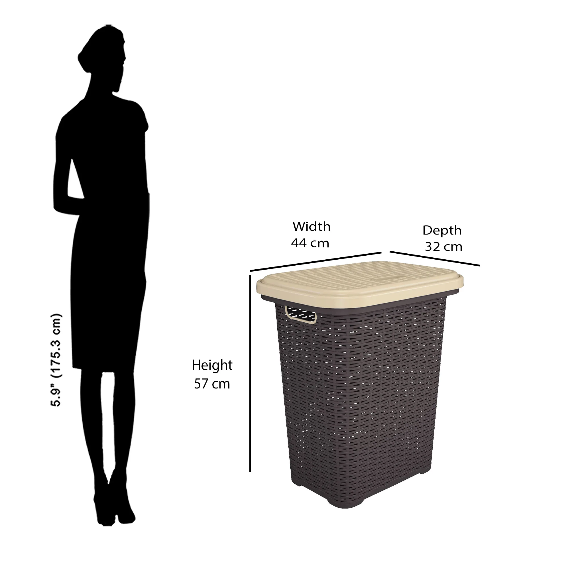 Nilkamal Elegance Laundry Basket 50 Litre with Lid (Season Rust Brown & Marble Beige) - Image 9
