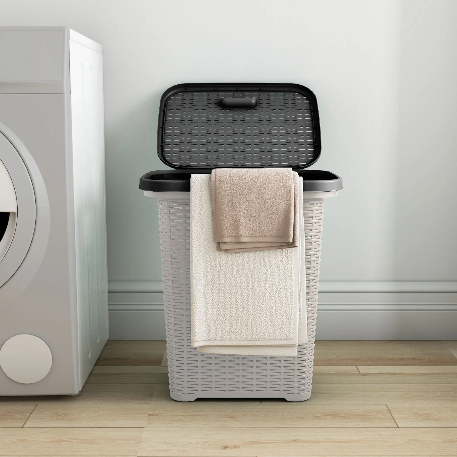 Nilkamal Elegance Laundry Basket 50 Litre with Lid  (Silky Grey & Charcoal Grey) - Image 2