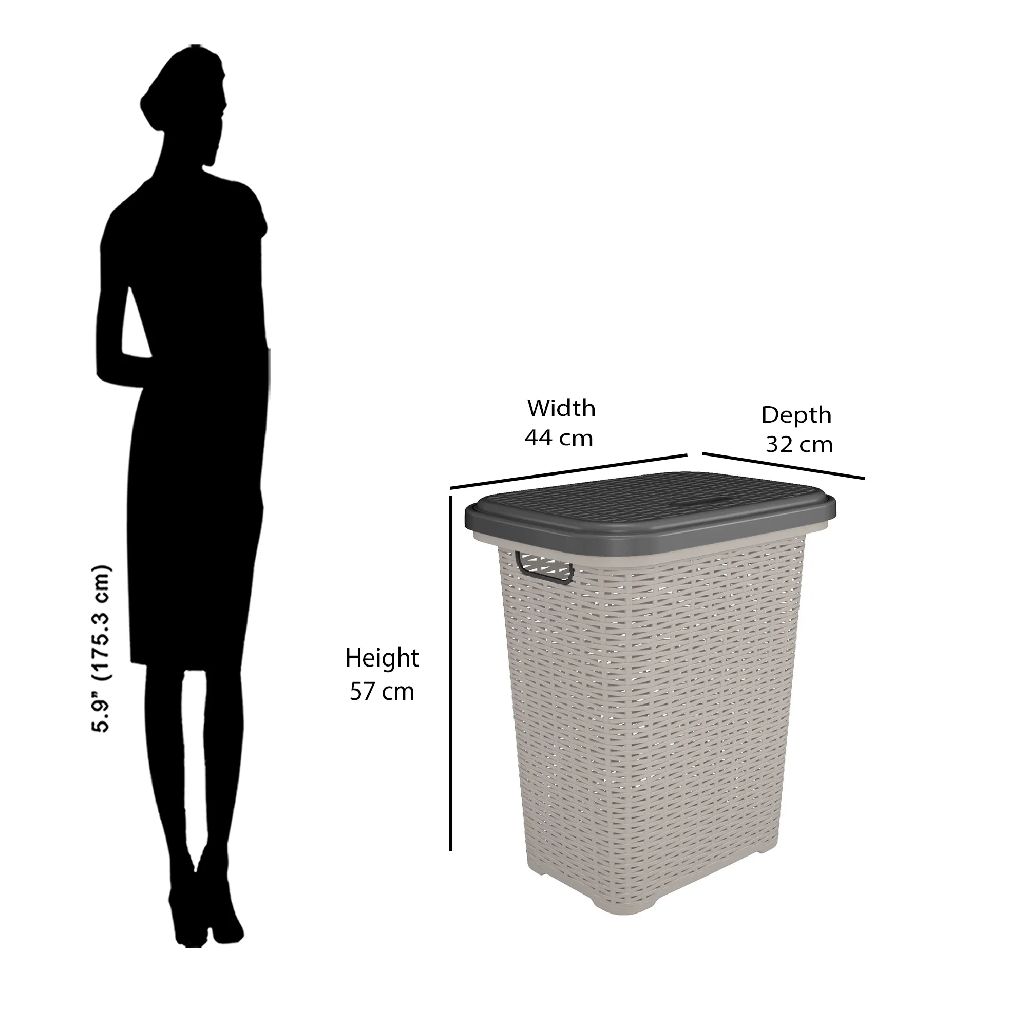 Nilkamal Elegance Laundry Basket 50 Litre with Lid  (Silky Grey & Charcoal Grey) - Image 9