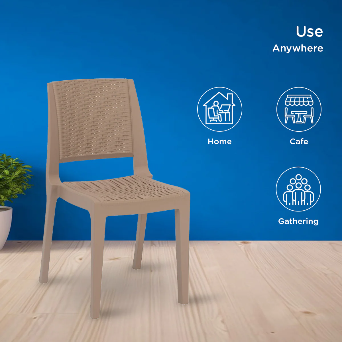 Nilkamal Enamora Premium Plastic Armless Chair (Rattan Dark Beige) - Image 4