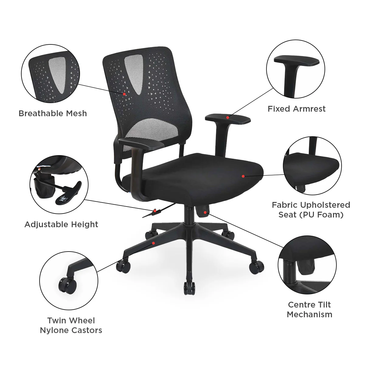 Nilkamal Enrich Mid Back Office Chair (Black) - Image 3