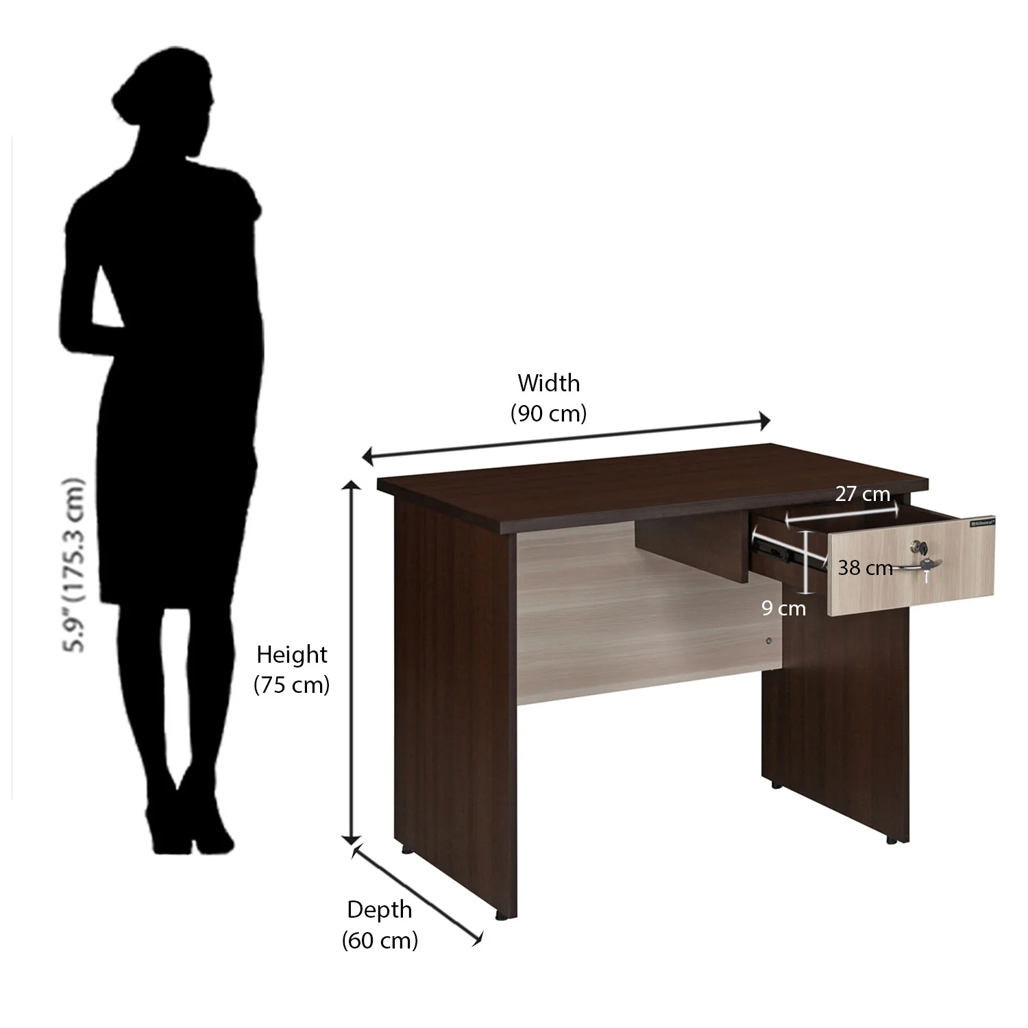 Nilkamal Enzo Office 3 ft Table (Brown & Cloud Ash) - Image 10