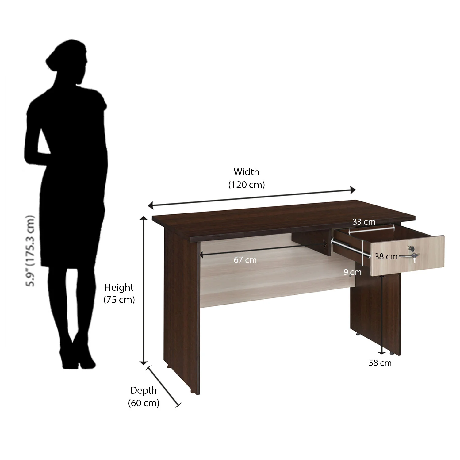 Nilkamal Enzo Office 4 ft Table (Brown & Cloud Ash) - Image 10