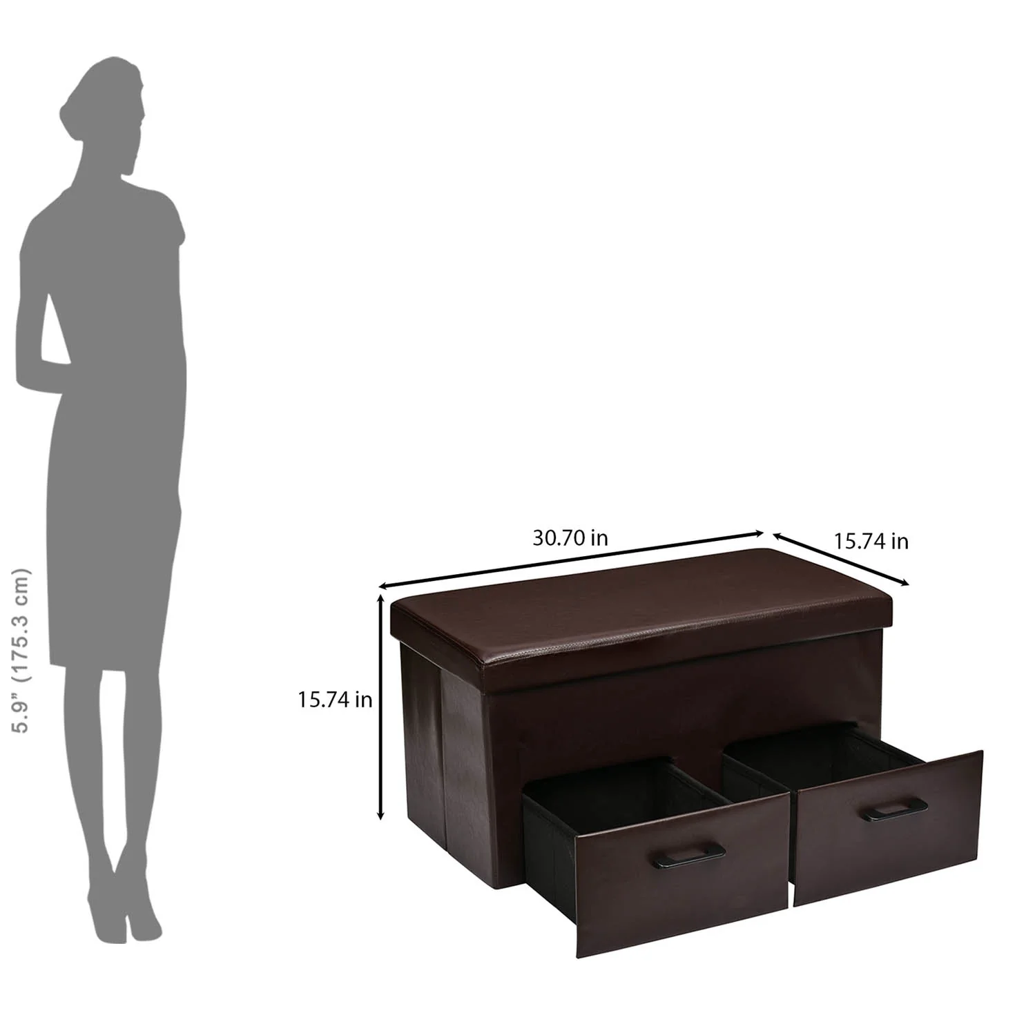 Nilkamal Flexi Big Foldable Ottoman with 2 Drawers (Brown) - Image 9