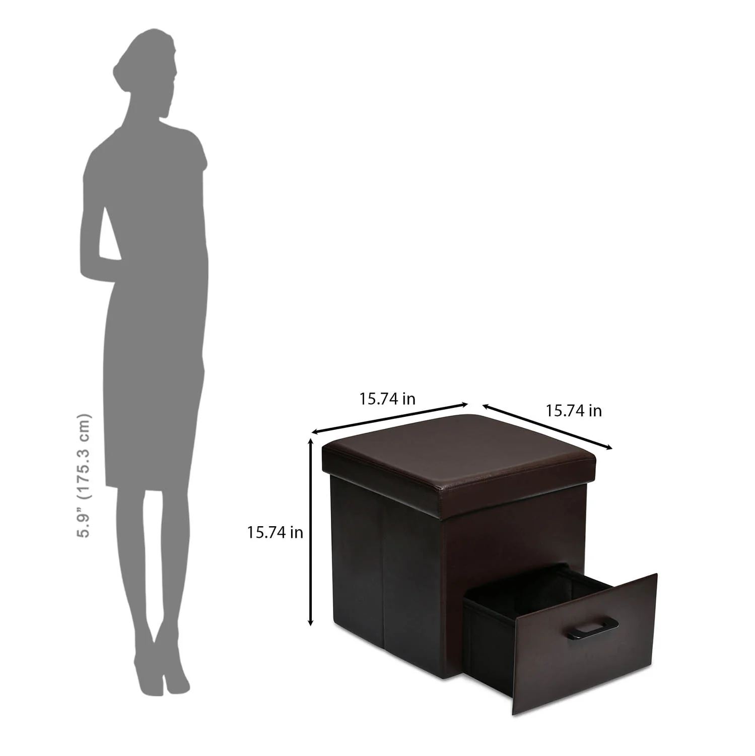 Nilkamal Flexi Small Foldable Ottoman with 1 Drawer (Brown) - Image 9
