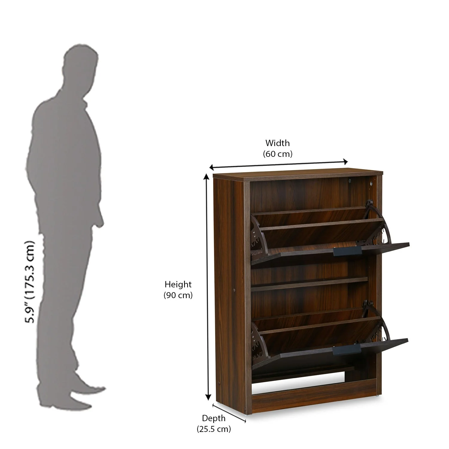 Nilkamal Florine Engineered Wood 2 Tier Shoe Cabinet (Walnut & Wenge) - Image 10