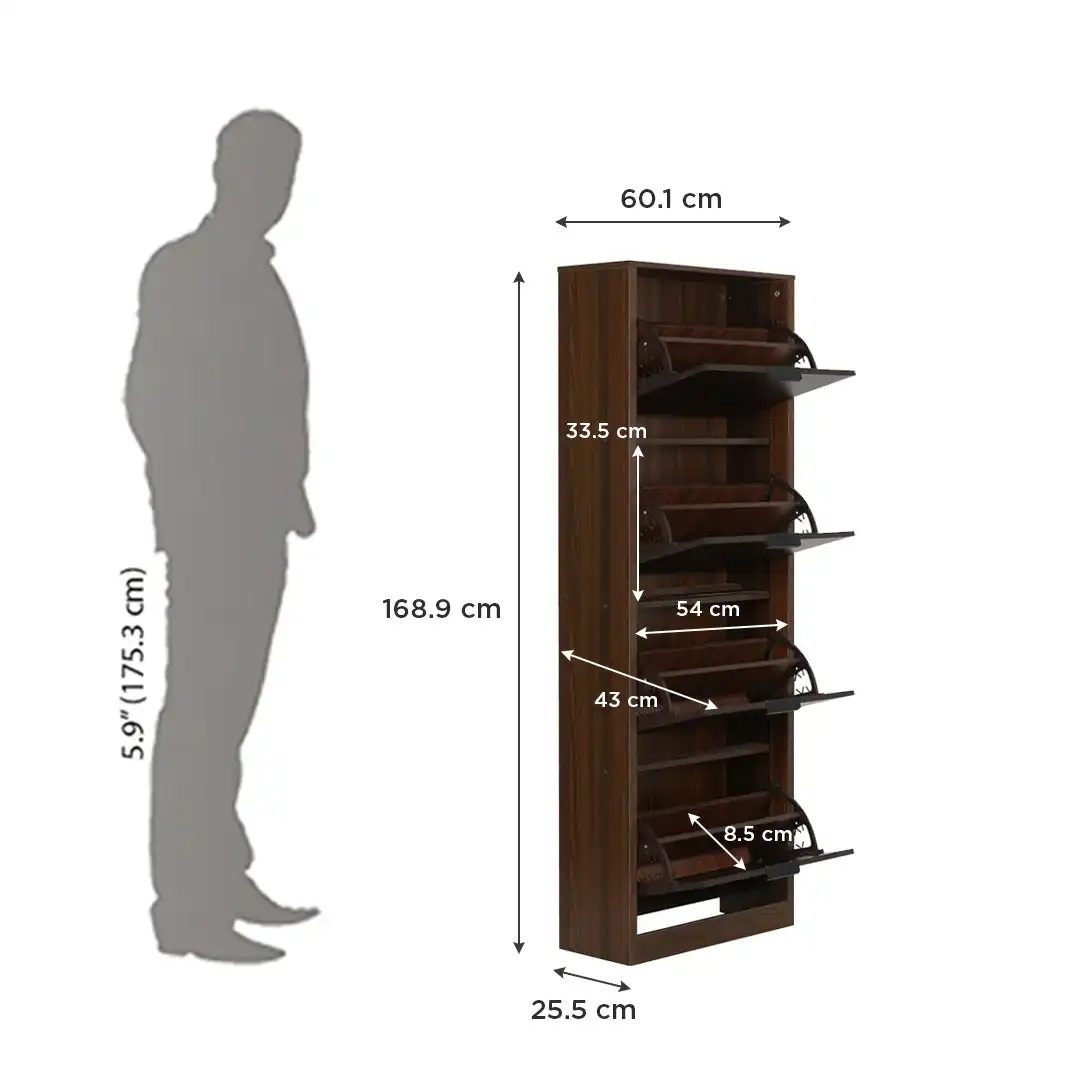 Nilkamal Florine Engineered Wood 4 Tier Shoe Rack (Walnut & Wenge) - Image 10
