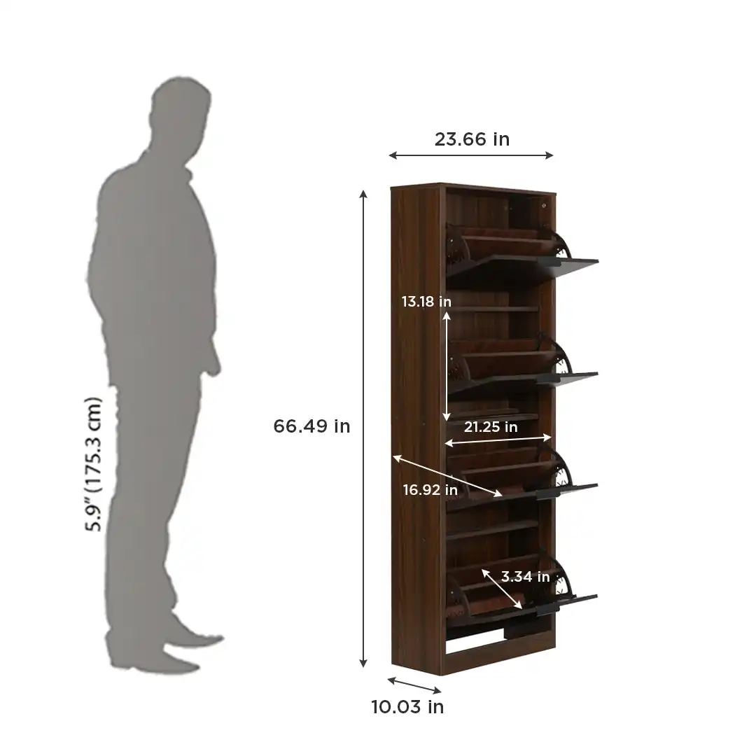 Nilkamal Florine Engineered Wood 4 Tier Shoe Rack (Walnut & Wenge) - Image 9