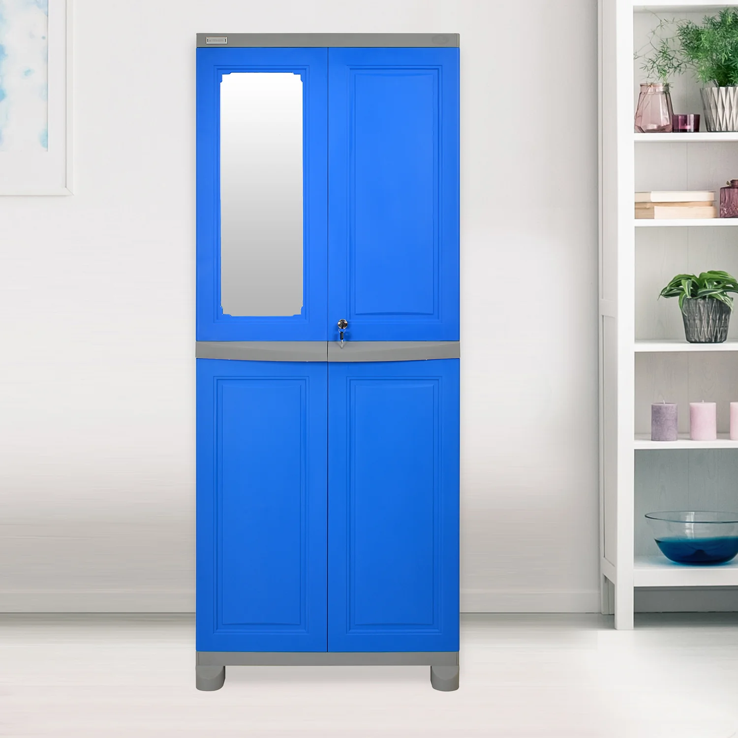 Nilkamal Freedom Big 1 (FB1M) Plastic Storage Cabinet with Mirror (Deep Blue & Grey) - Image 3