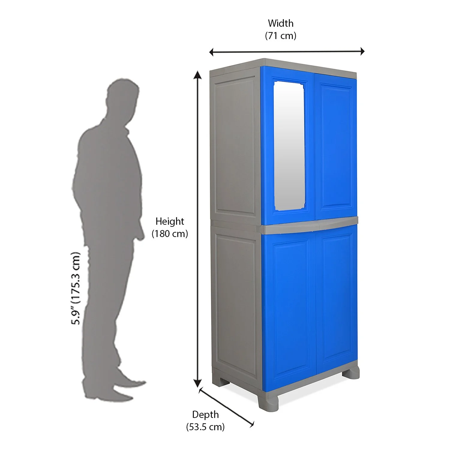 Nilkamal Freedom Big 1 (FB1M) Plastic Storage Cabinet with Mirror (Deep Blue & Grey) - Image 9