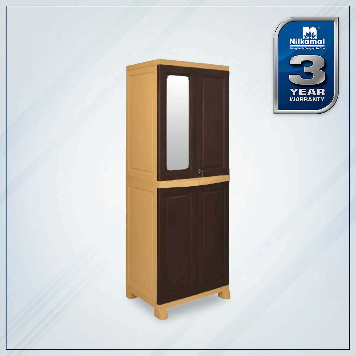 Nilkamal Freedom Big 1 (FB1M) Plastic Storage Cabinet with Mirror (Weather Brown & Biscuit) - Image 2