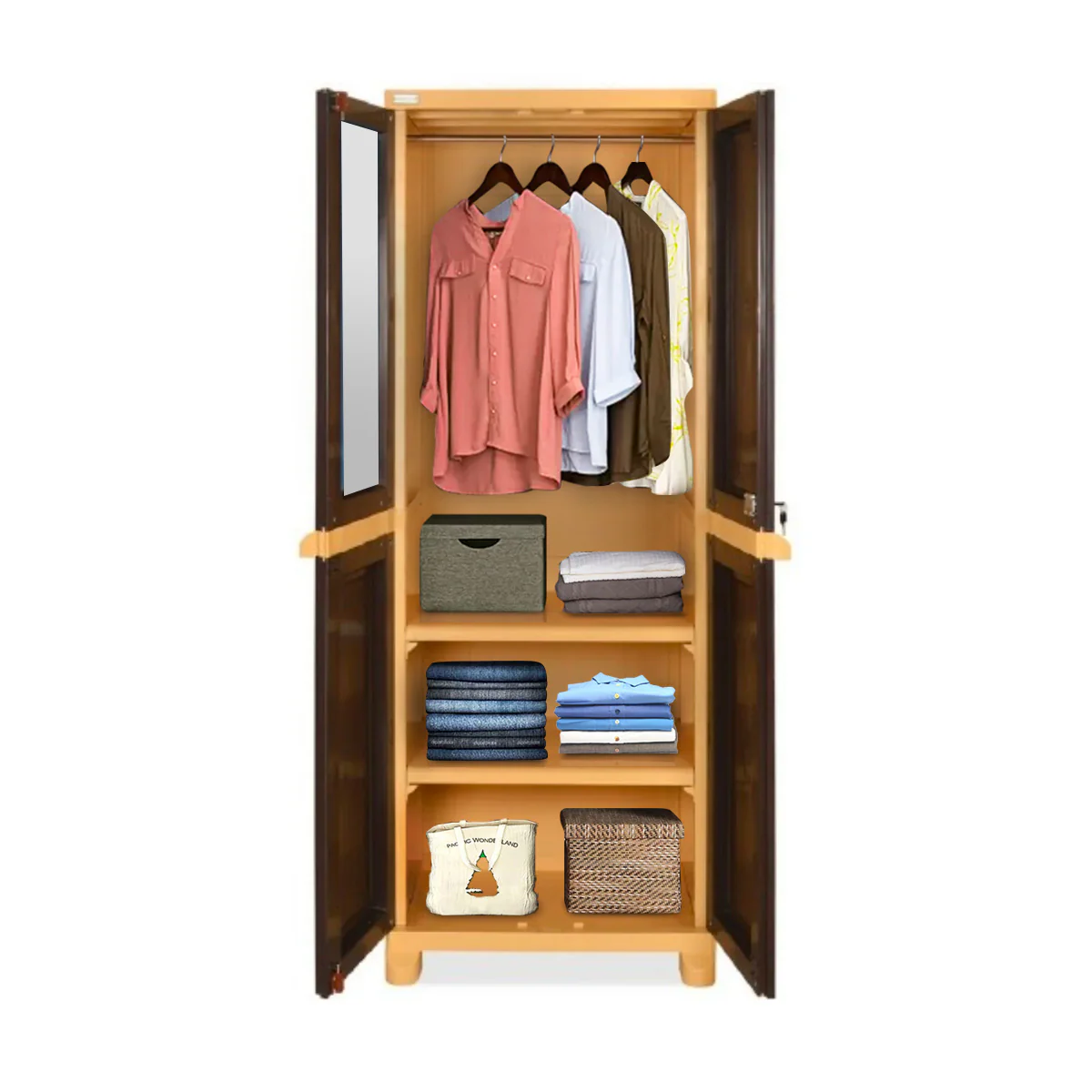 Nilkamal Freedom Big 1 (FB1M) Plastic Storage Cabinet with Mirror (Weather Brown & Biscuit) - Image 4