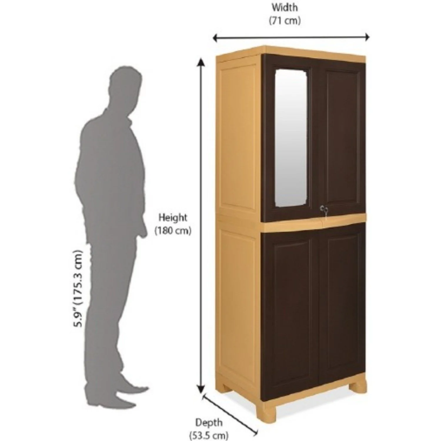 Nilkamal Freedom Big 1 (FB1M) Plastic Storage Cabinet with Mirror (Weather Brown & Biscuit) - Image 5