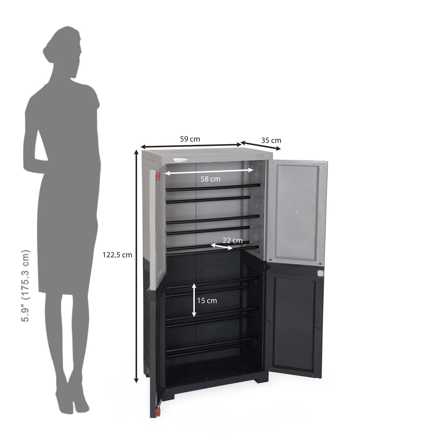 Nilkamal Freedom (FMSC18D) Plastic Shoe Cabinet (Haze Grey & Charcoal Grey) - Image 14