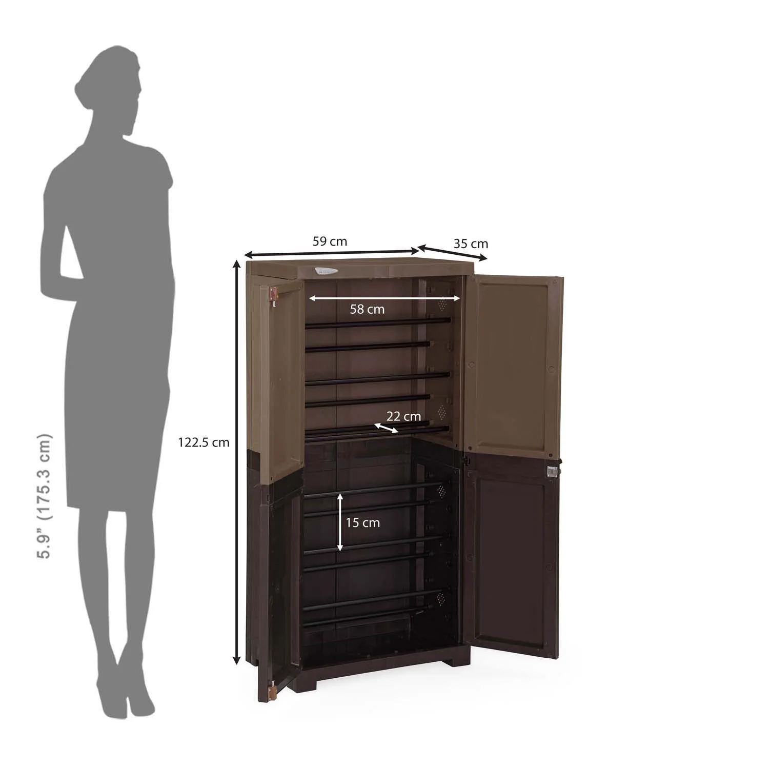 Nilkamal Freedom (FMSC18D) Plastic Shoe Cabinet (Rattan Dark Beige & Weather Brown) - Image 12