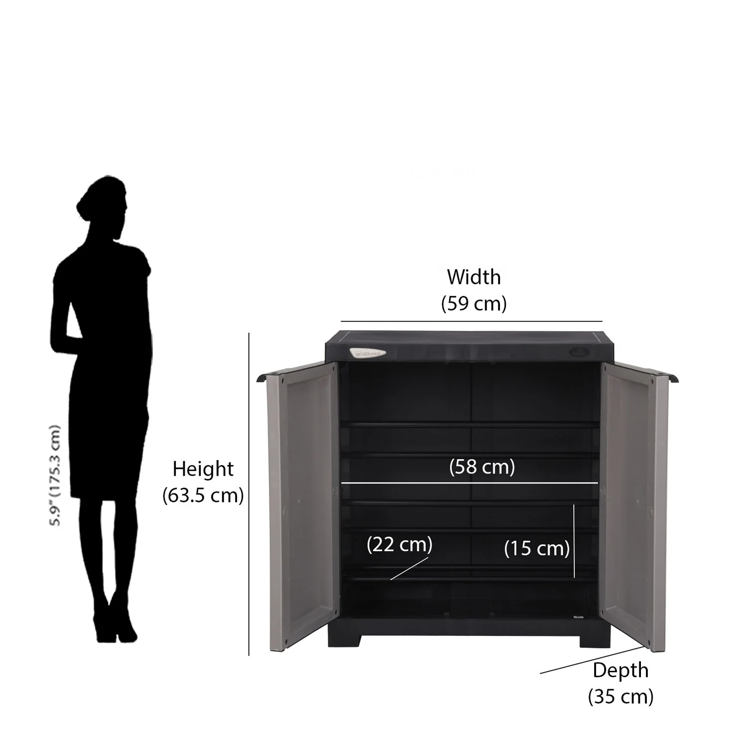 Nilkamal Freedom Mini 09 (FMSC09) Shoe Rack Plastic Cabinet (Grey/Charcoal Grey) - Image 9