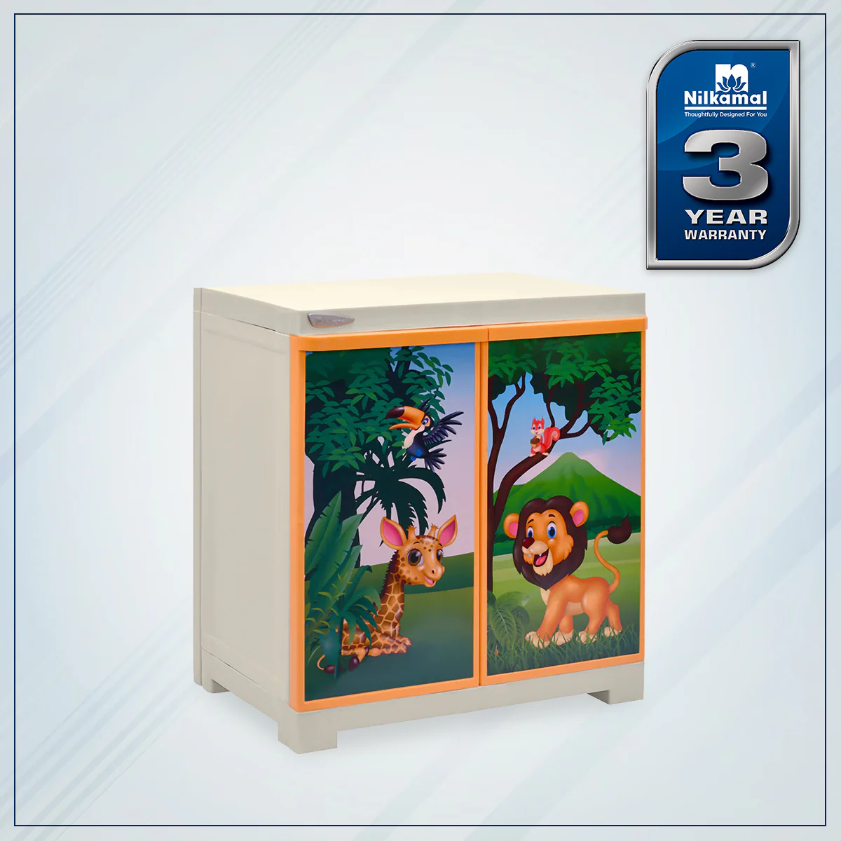 Nilkamal Freedom Mini (FMSJ) Jungle Theme Kids Plastic Storage Cabinet (Beach/Pastel Orange) - Image 2