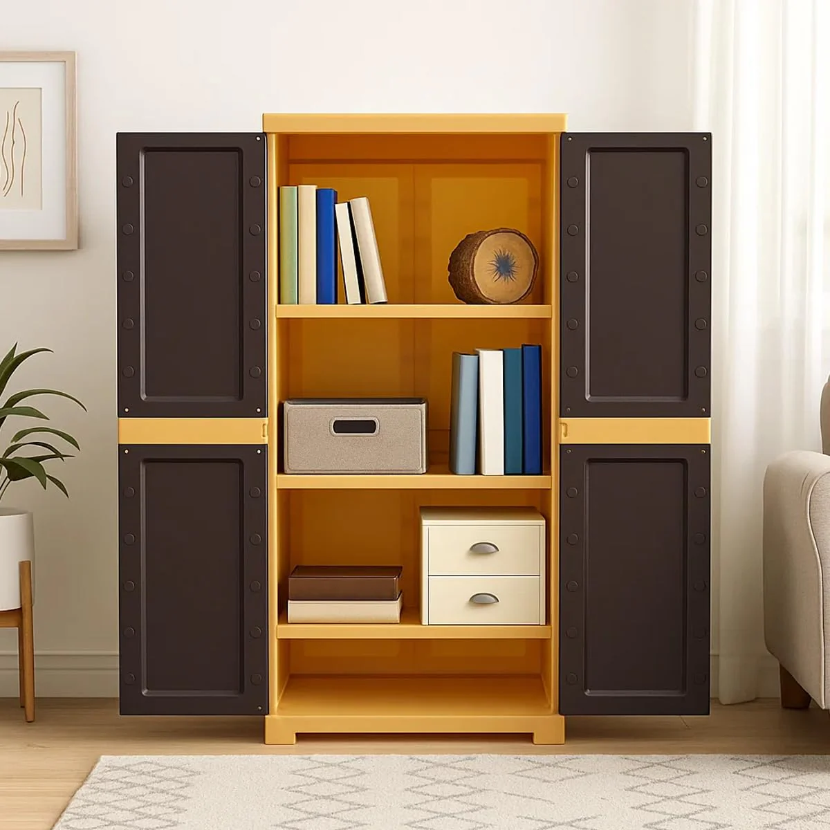 Nilkamal Freedom Mini Medium (FMM) Plastic Storage Cabinet/Bookshelf (Weathered Brown / Biscuit) - Image 3