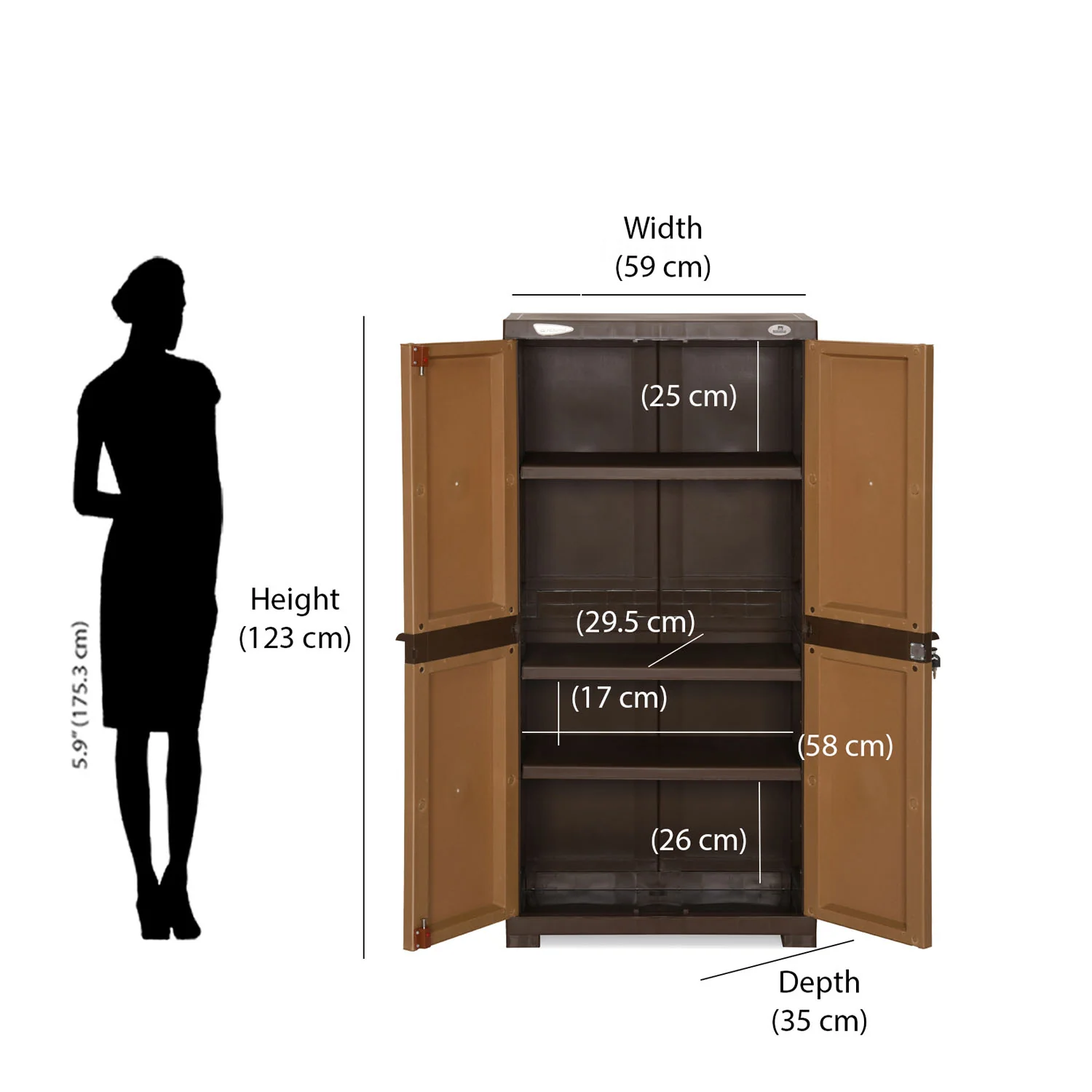 Nilkamal Freedom Mini Medium (FMM) Plastic Cabinet/Bookshelf (Sandy & Dark Brown) - Image 8