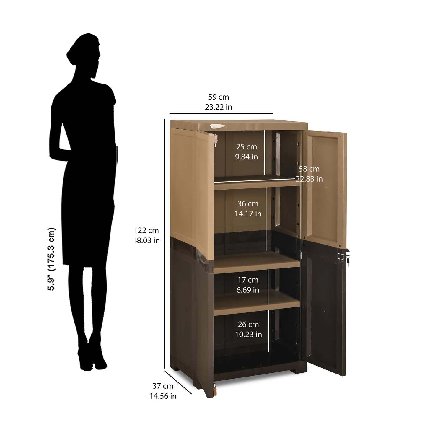 Nilkamal Freedom Mini Medium (FMM Duet) Plastic Storage Cabinet (Rattan Dark Beige & Weather Brown) - Image 10