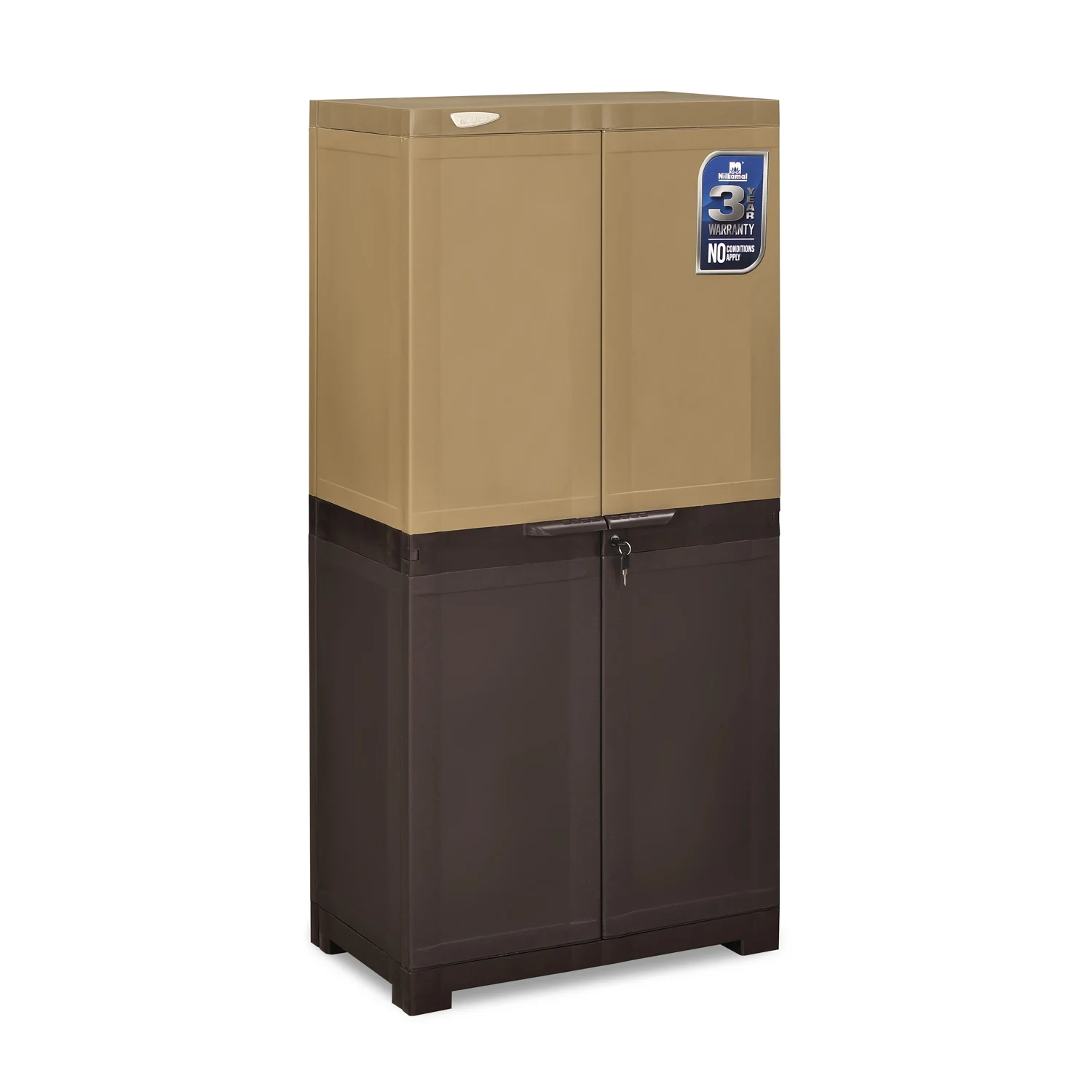 Nilkamal Freedom Mini Medium (FMM Duet) Plastic Storage Cabinet (Rattan Dark Beige & Weather Brown) - Image 3