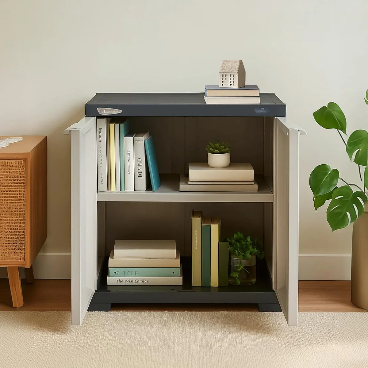 Nilkamal Freedom Mini Small (FMS) Plastic Storage Cabinet/Bookshelf (Haze Grey/Charcoal Grey) - Image 3