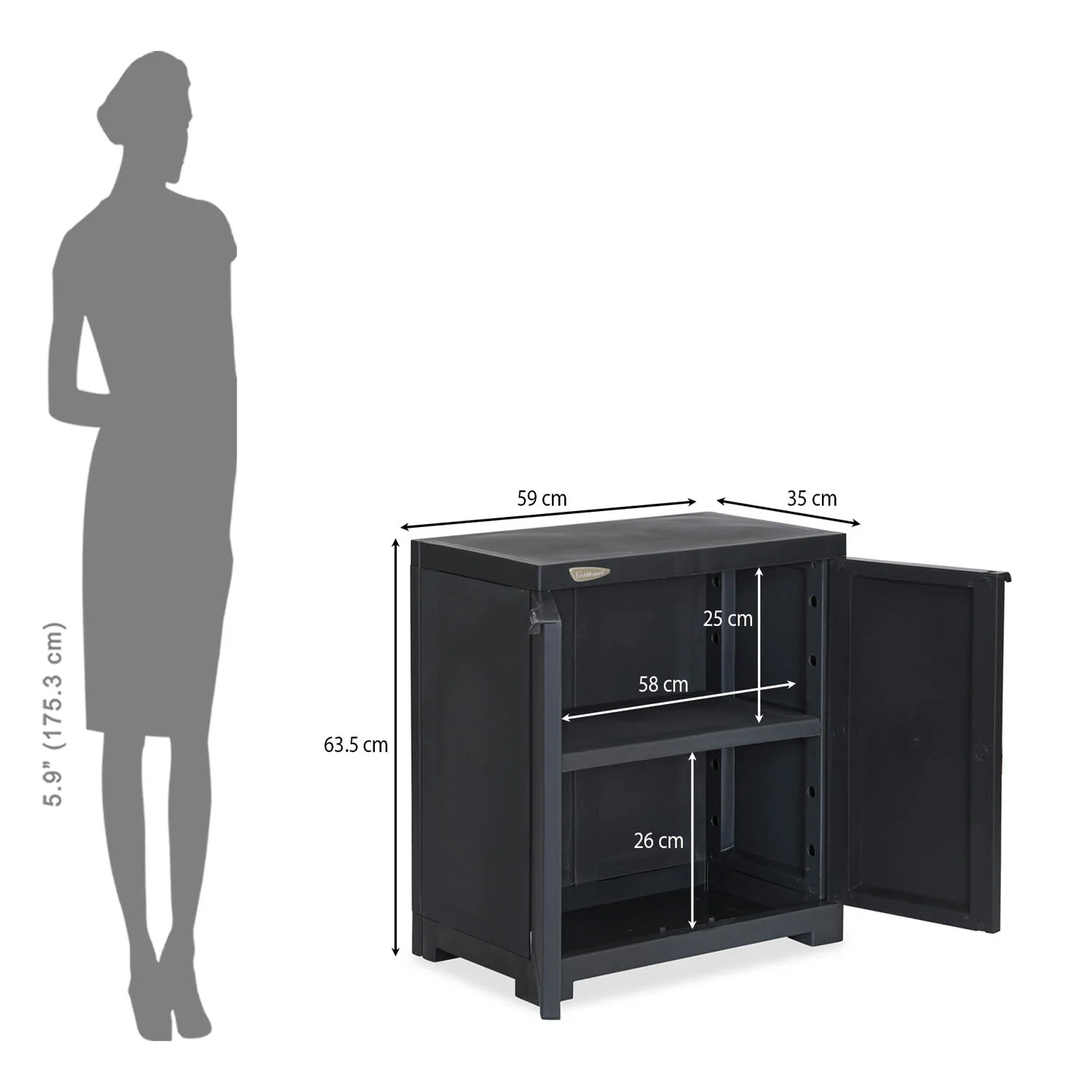 Nilkamal Freedom Small (FMS) Plastic Storage Cabinet (Charcoal Grey) - Image 10