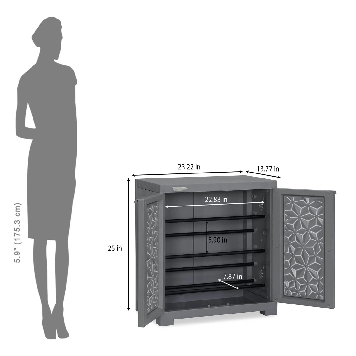 Nilkamal Freedom Star (FMSC09STR) Plastic Shoe Cabinet (Haze Grey & Milky White) - Image 9