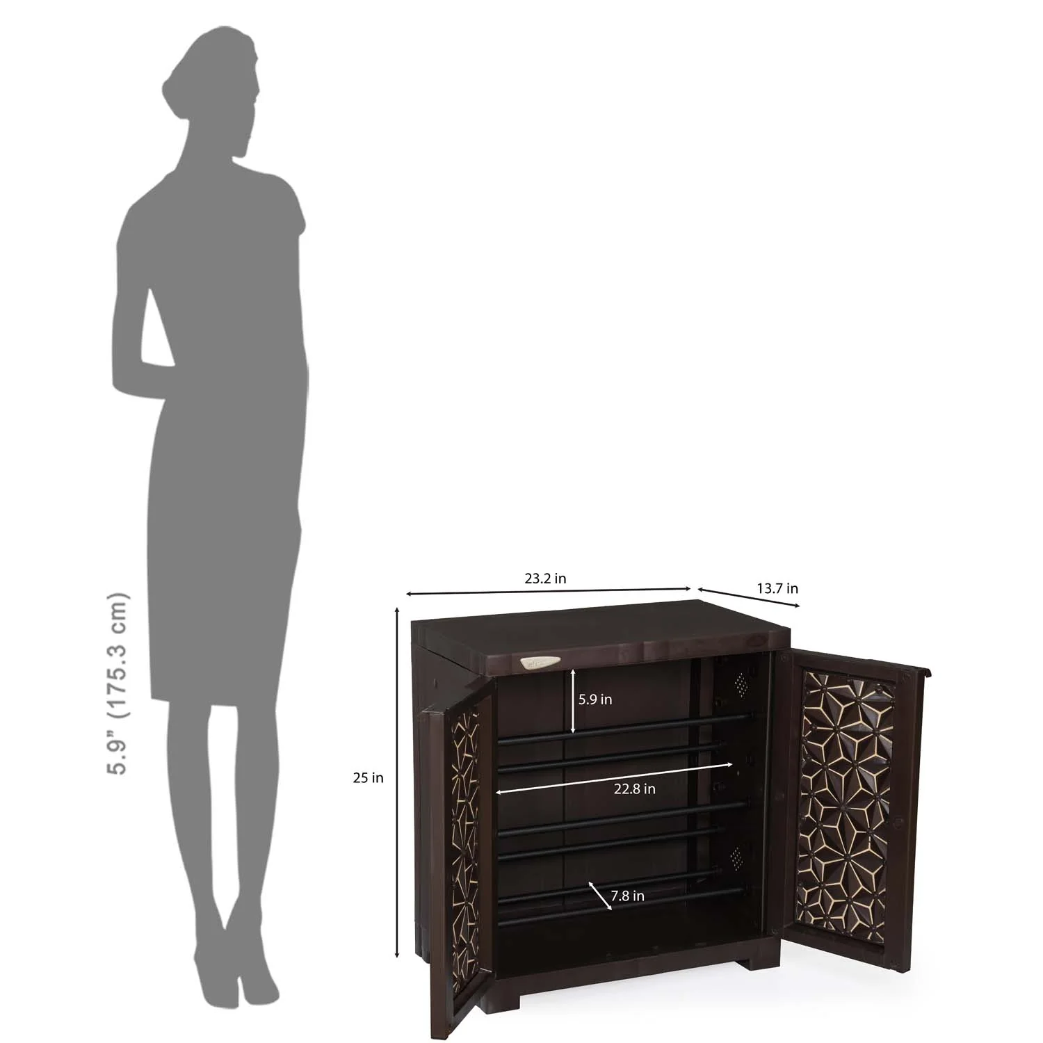 Nilkamal Freedom Star (FMSC09STR) Plastic Shoe Cabinet (Weather Brown & Biscuit) - Image 13