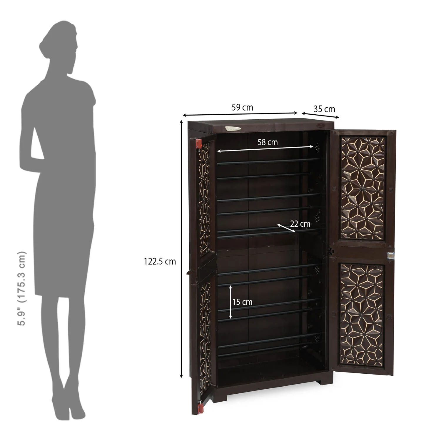 Nilkamal Freedom Star (FMSC18STR) Plastic Shoe Cabinet (Weather Brown & Biscuit) - Image 9