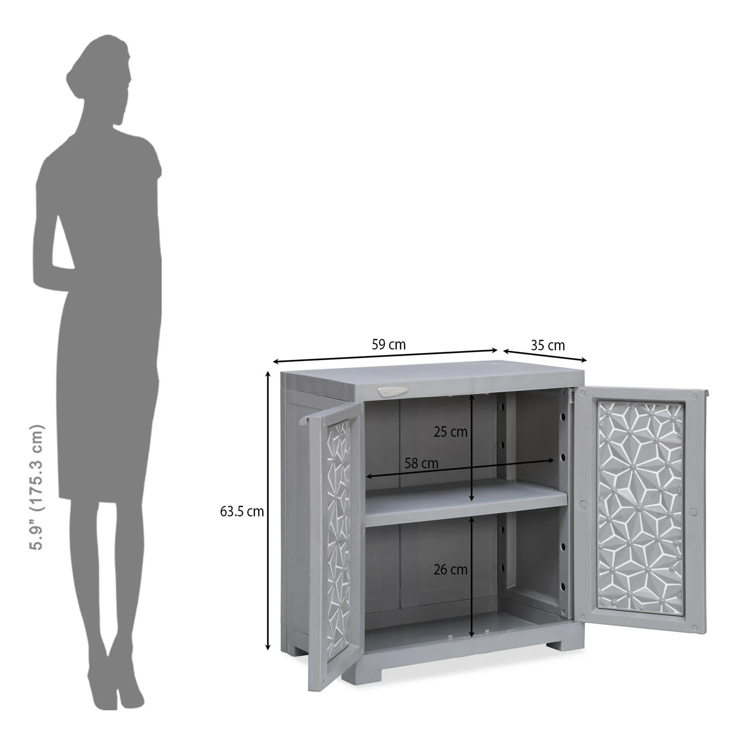 Nilkamal Freedom Star Small (FMSSTAR) Plastic Storage Cabinet (Haze Grey & Milky White) - Image 9