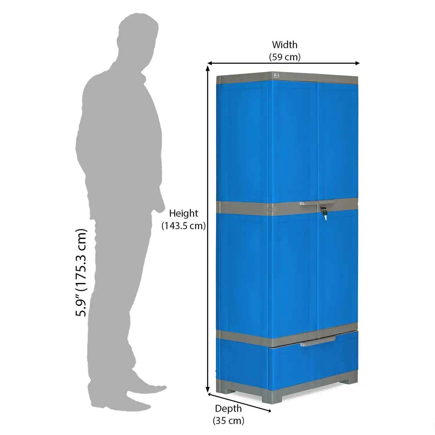 Nilkamal Freedom FMDR 1B Plastic Storage Cabinet with 1 Drawer (Deep Blue / Grey) - Image 7