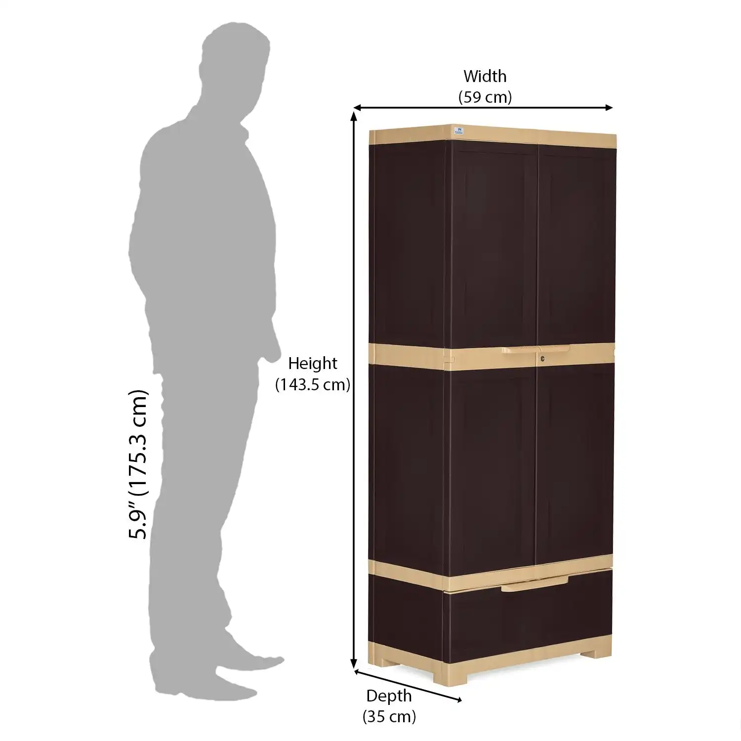 Nilkamal Freedom FMDR 1B Plastic Storage Cabinet with 1 Drawer (Weathered Brown / Biscuit) - Image 8