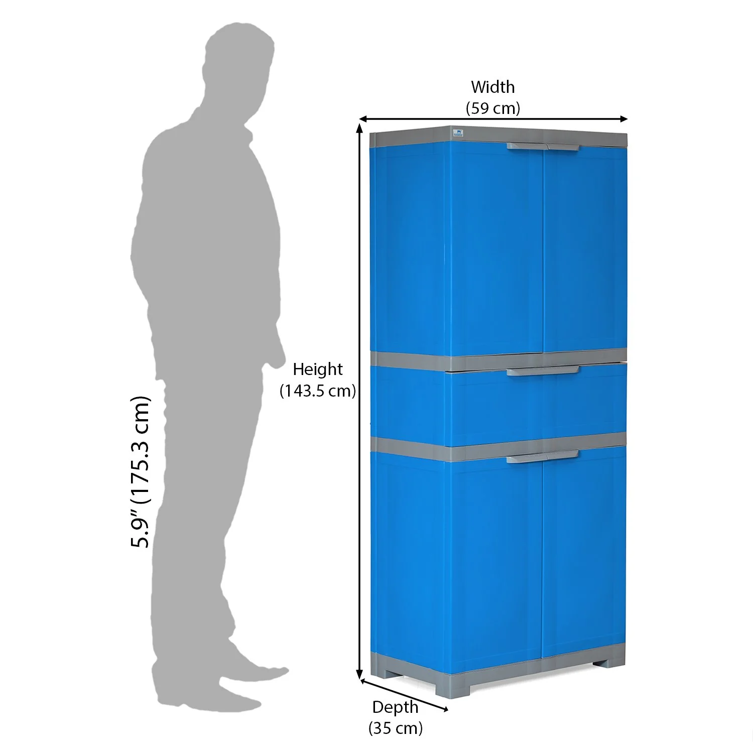 Nilkamal Freedom FMDR 1C Plastic Storage Cabinet with 1 Drawer (Deep Blue & Grey) - Image 7