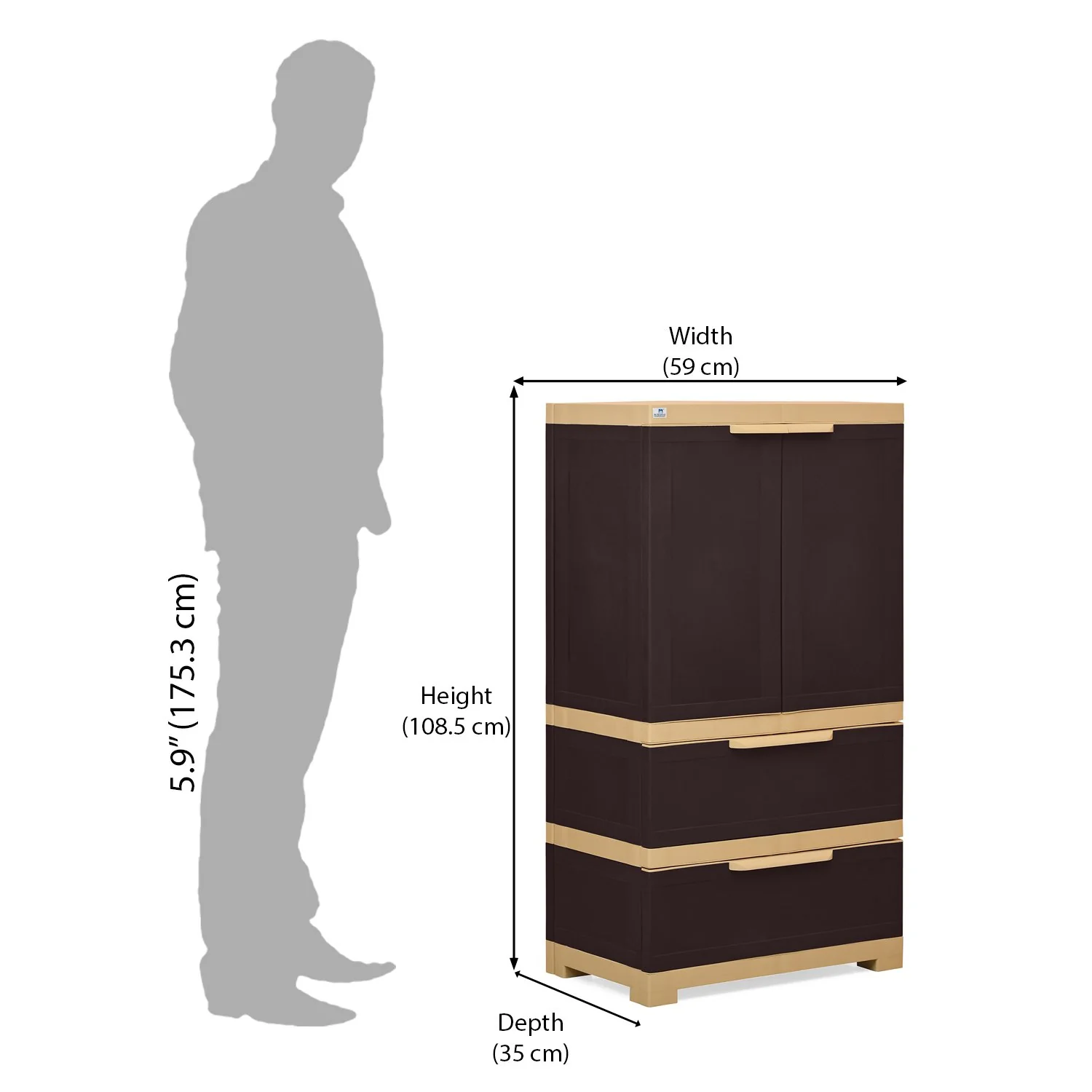 Nilkamal Freedom FMDR 2B Plastic Storage Cabinet with 2 Drawer (Weathered Brown / Biscuit) - Image 8