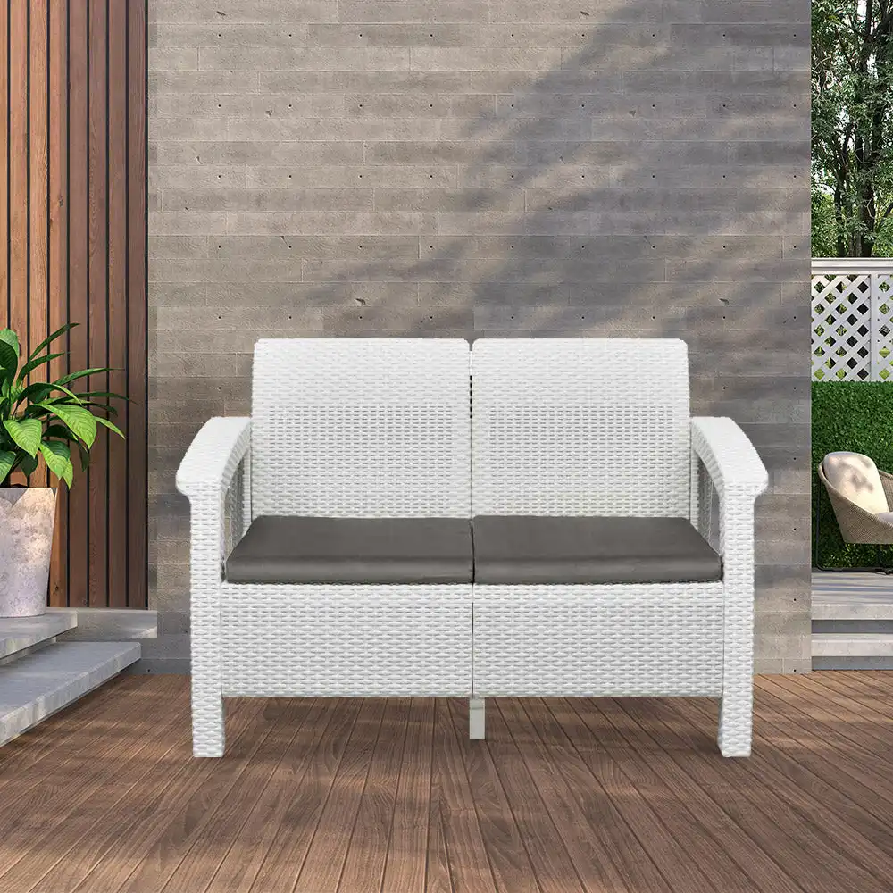 Nilkamal Goa Plastic 2 Seater Sofa with Cushion (Milky White and Grey) - Image 3