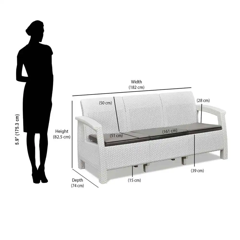Nilkamal Goa Plastic 3 + 1 + 1 Seater Sofa with Cushion (Milky White and Grey) - Image 16