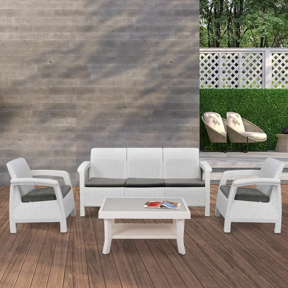 Nilkamal Goa Plastic 3 + 1 + 1 Seater Sofa with Cushion (Milky White and Grey) - Image 3