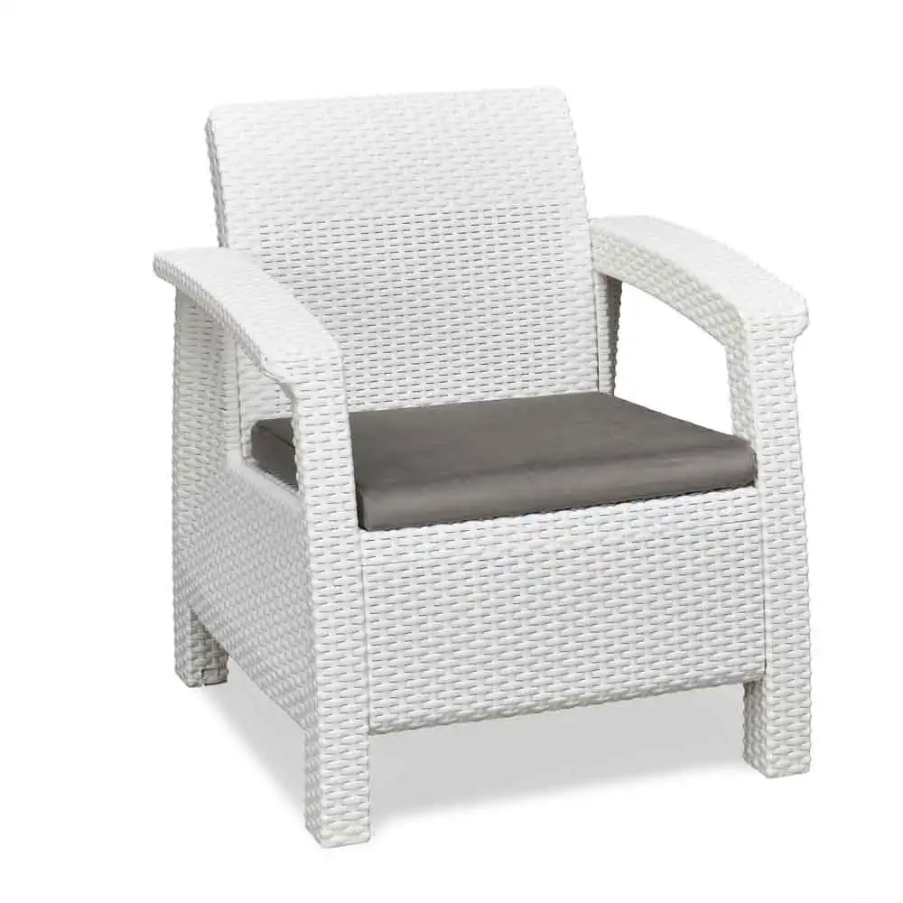 Nilkamal Goa Plastic 3 + 1 + 1 Seater Sofa with Cushion (Milky White and Grey) - Image 7
