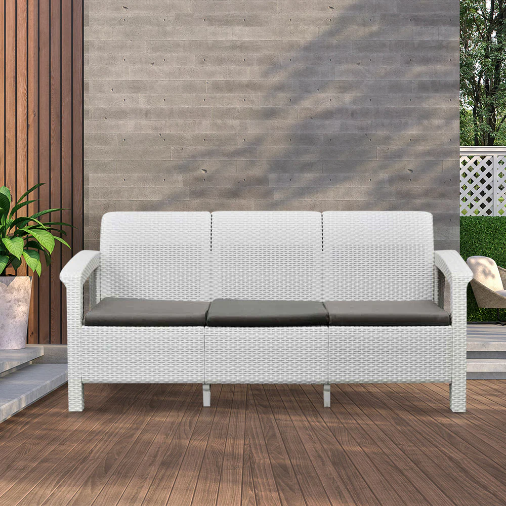 Nilkamal Goa Plastic 3 Seater Sofa with Cushion (Milky White and Grey) - Image 3