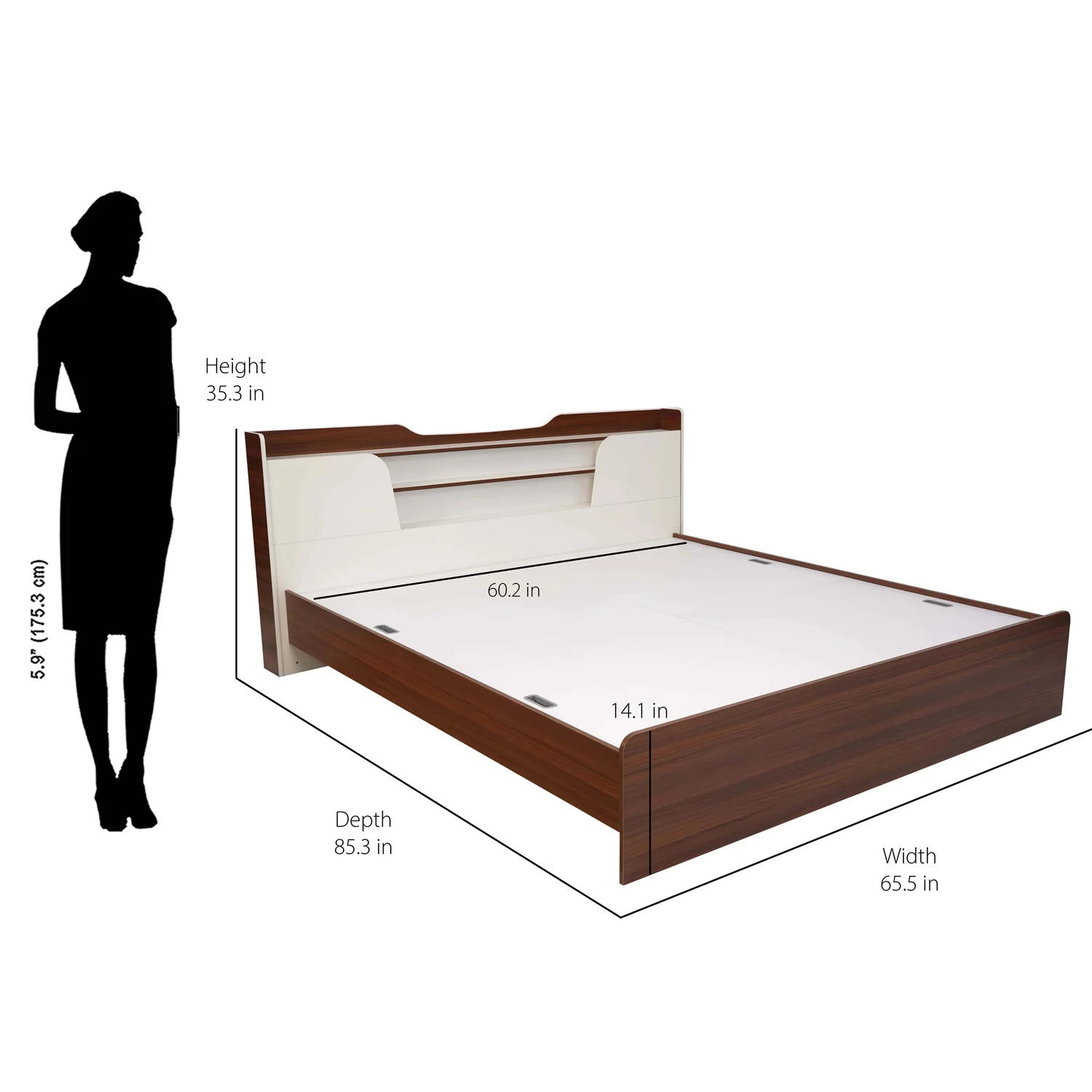 Nilkamal Hawk Calipso Queen Bed Without Storage (Classic Plank Walnut/White) - Image 8
