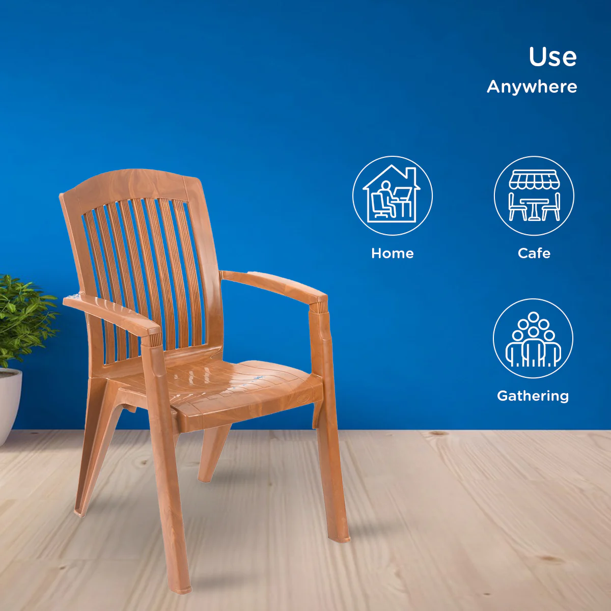 Nilkamal Heritage Plastic Arm Chair (Pear Wood) - Image 3