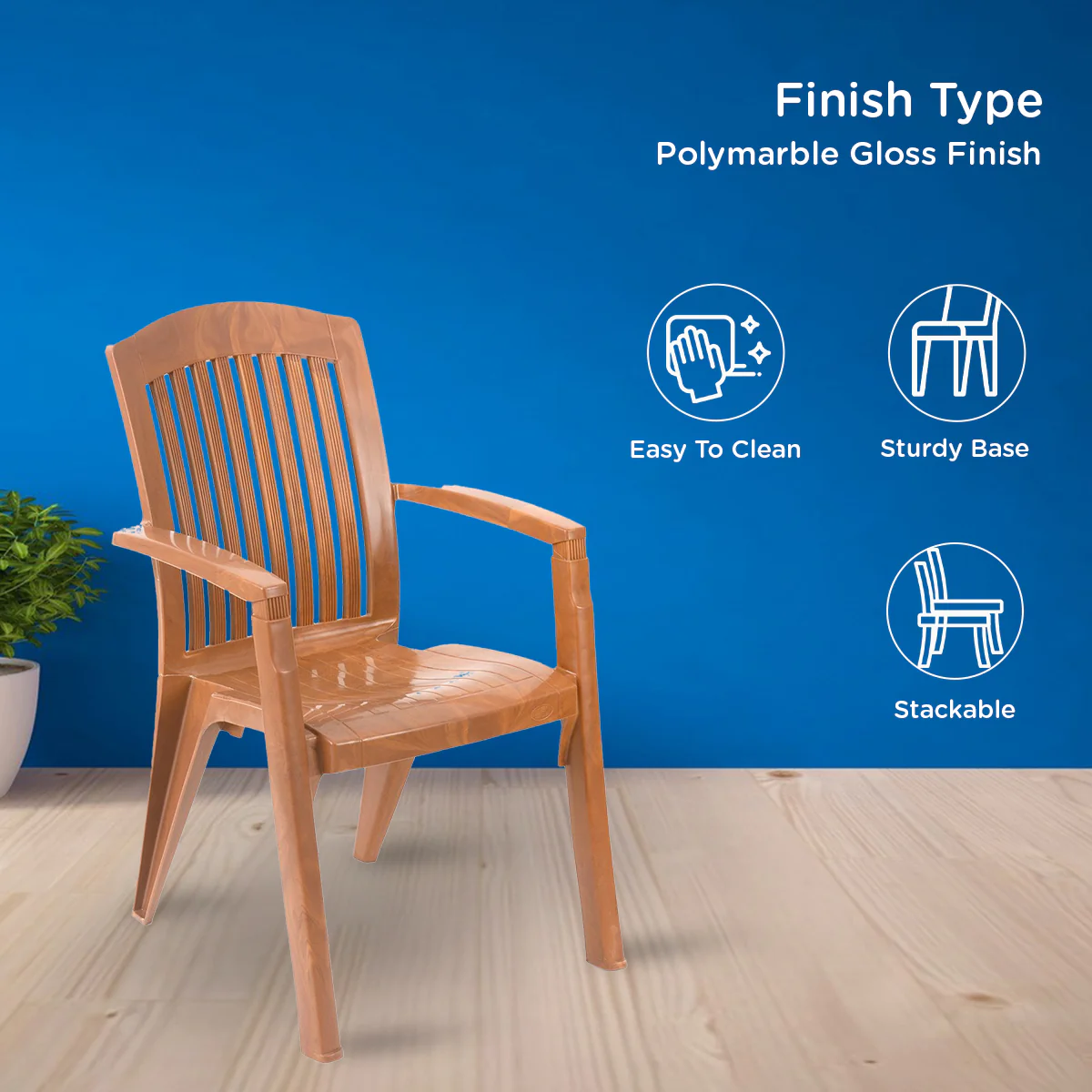 Nilkamal Heritage Plastic Arm Chair (Pear Wood) - Image 4