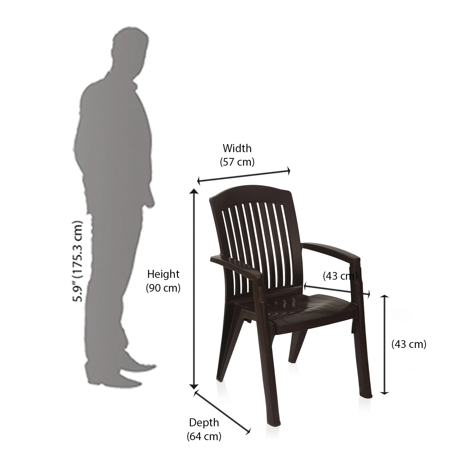 Nilkamal Heritage Plastic Arm Chair (Weather Brown) - Image 11